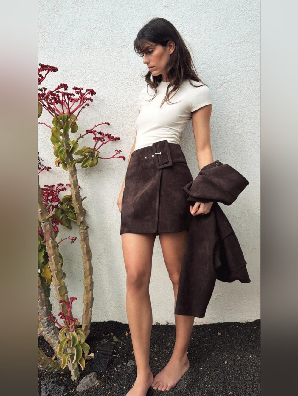 ZARA Suede Buckle Mini Skirt in Dark Brown SIZE XS - Picture 2 of 7